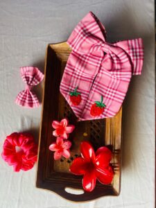 Sweet Strawberry Pink Hair Accessory Set – 6-Piece Playful Plaid & Floral Clip Collection for Fun and Fresh Everyday Looks