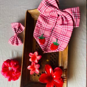 Sweet Strawberry Pink Hair Accessory Set – 6-Piece Playful Plaid & Floral Clip Collection for Fun and Fresh Everyday Looks