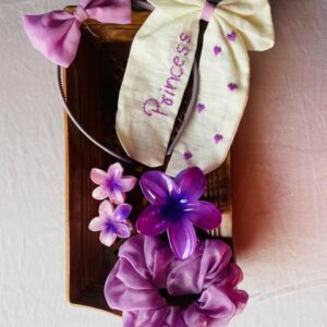 Lilac Dream “Princess” Hair Accessory Set – 7-Piece Lavender & Cream-Inspired Collection with Embroidered Bow and Floral Clips for Magical Styling