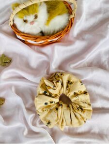 Elegant Beige Floral Printed Scrunchie for Women & Girls