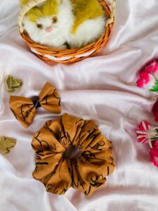 Terracotta Brown Abstract Letter Print Scrunchie with Ponytail Holder (Pack of 2)