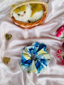 Blue & Yellow Watercolor Tie-Dye Scrunchie 1 Piece