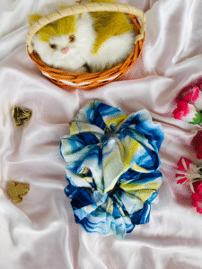 Blue & Yellow Watercolor Tie-Dye Scrunchie 2 Piece