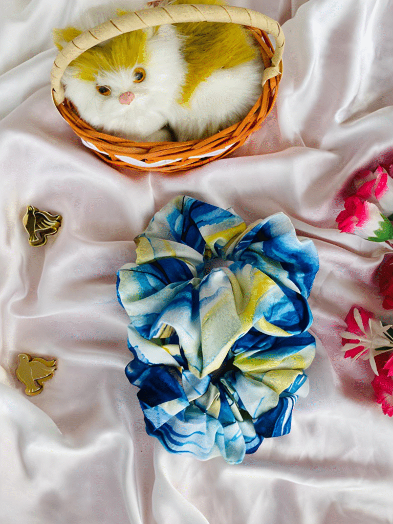 Blue & Yellow Watercolor Tie-Dye Scrunchie 2 Piece