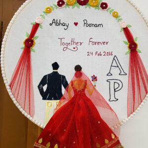 Hoop Art With Your Name – Embroidered Couple Portrait