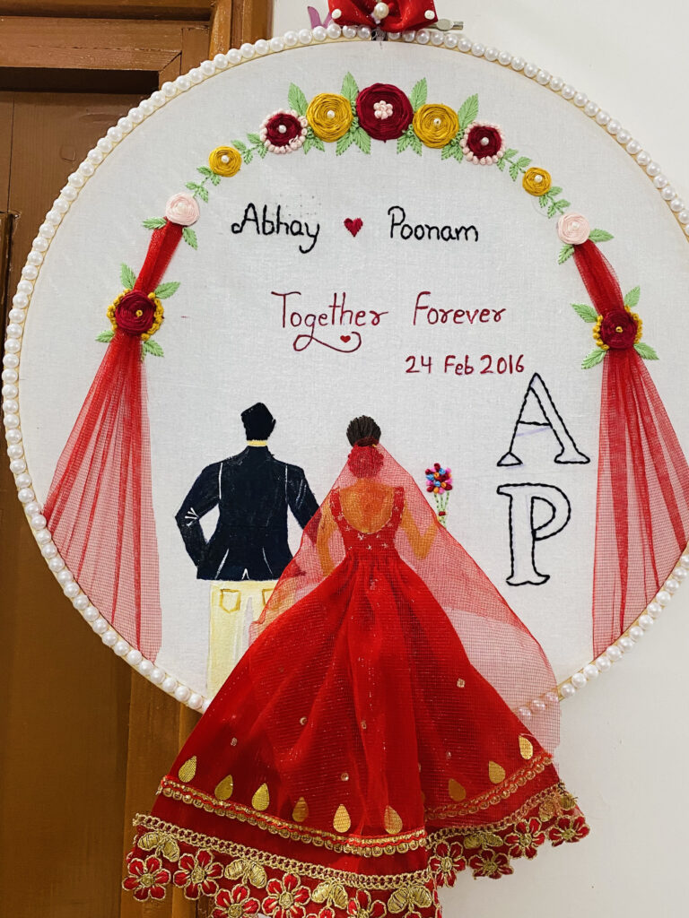 Hoop Art With Your Name – Embroidered Couple Portrait