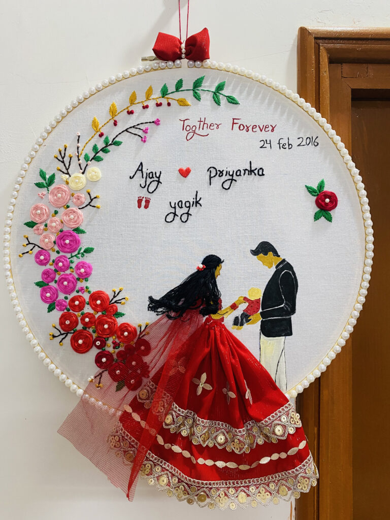 Custom Wedding Hoop Art – Embroidered Couple Portrait