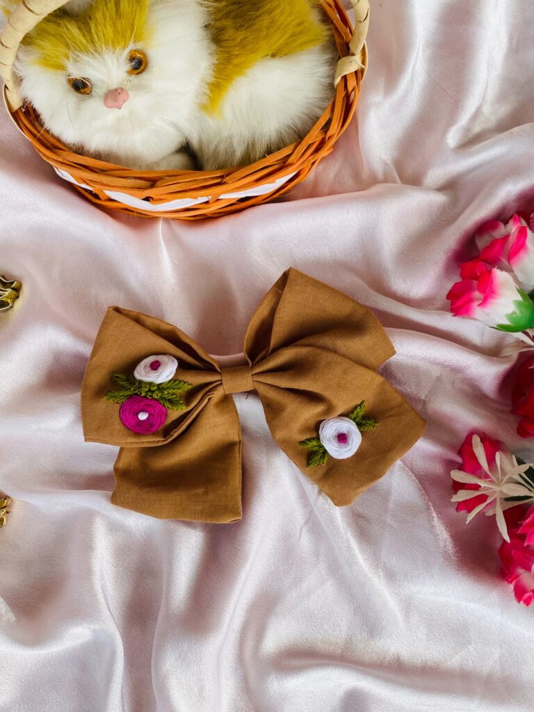 Brown Elegance in Bloom – The Hand-Stitched Garden Bow