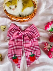Rosy Tartan Strawberry Sprinkle Bow