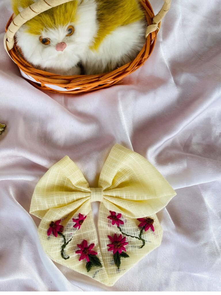 Golden Petal Bloom – Handmade Floral Hair Bow for Girls & Women