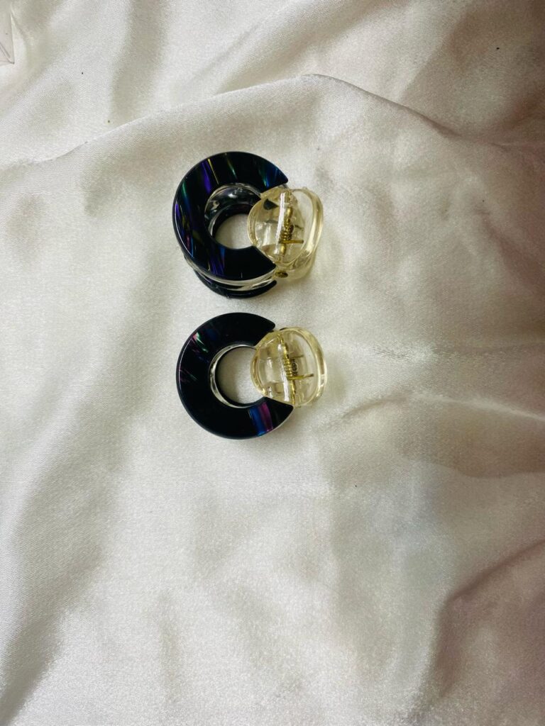 Luna Gloss Claws (2-Pieces) – Iridescent Black & Clear Designer Mini Hair Clips