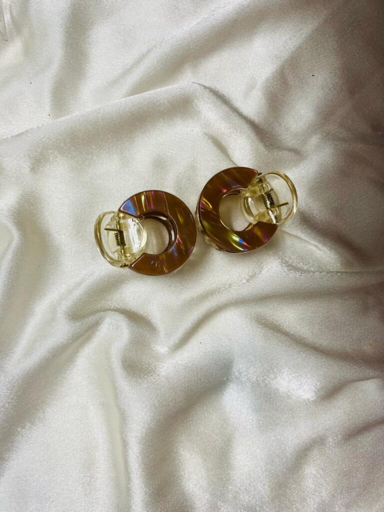 Sunset Swirl Claws (2-Pieces)– Glossy Amber Brown Designer Round Hair Clips